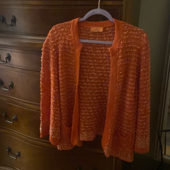 Swap Inside -Orange crochet open knit sweater cardigan size XL - Picture 12 of 13